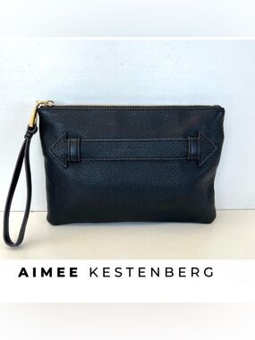 AIMEE KESTENBERG Melville Black Pebbled Leather Zipper Closure Clutch Wristlet